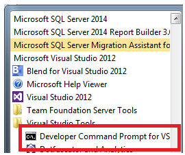 Developer command prompt for VS2012