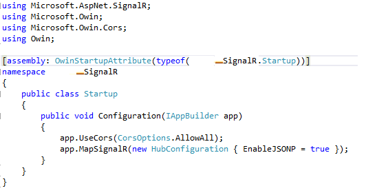 Configure SignalR in the application
