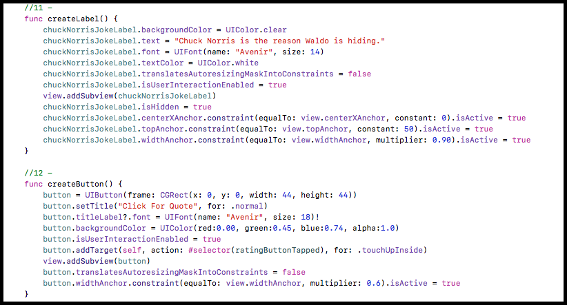 createLabel( ) function in viewDidLoad( )