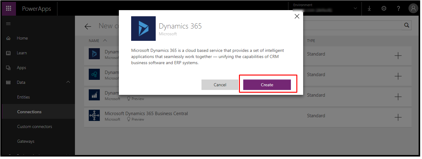 creating Dynamics 365 connection