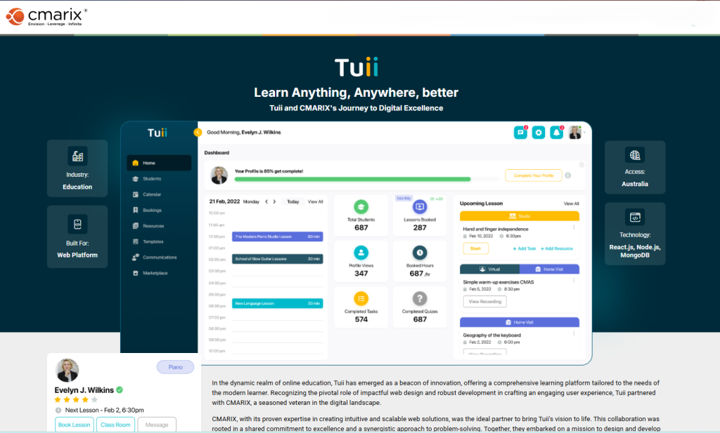 Dashboard interface for online education platform